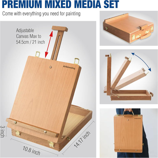 Art Set,55 Pack Painting Supplies Kit with Tabletop Sketch Box Easel