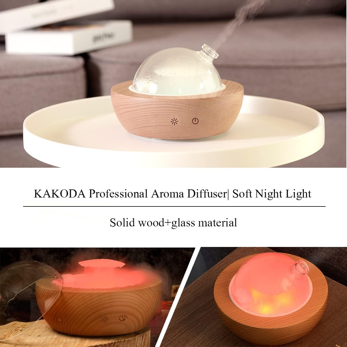 Glass Essential Oil Diffuser,Real Wood Base