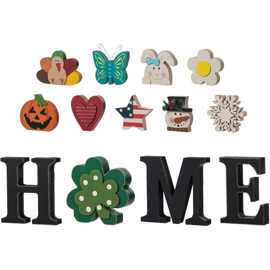 Interchangeable Home Table Signs with 13 Pcs Seasonal Icons