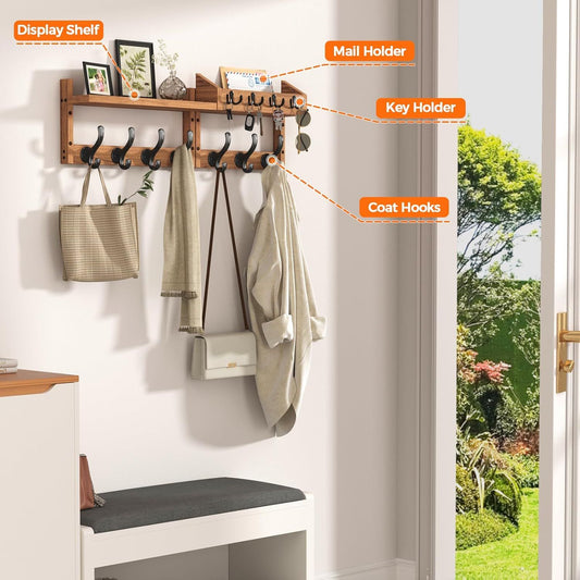 29" Coat Rack Wall Mount with Shelf, 4 in 1 Wall Mounted Coat
